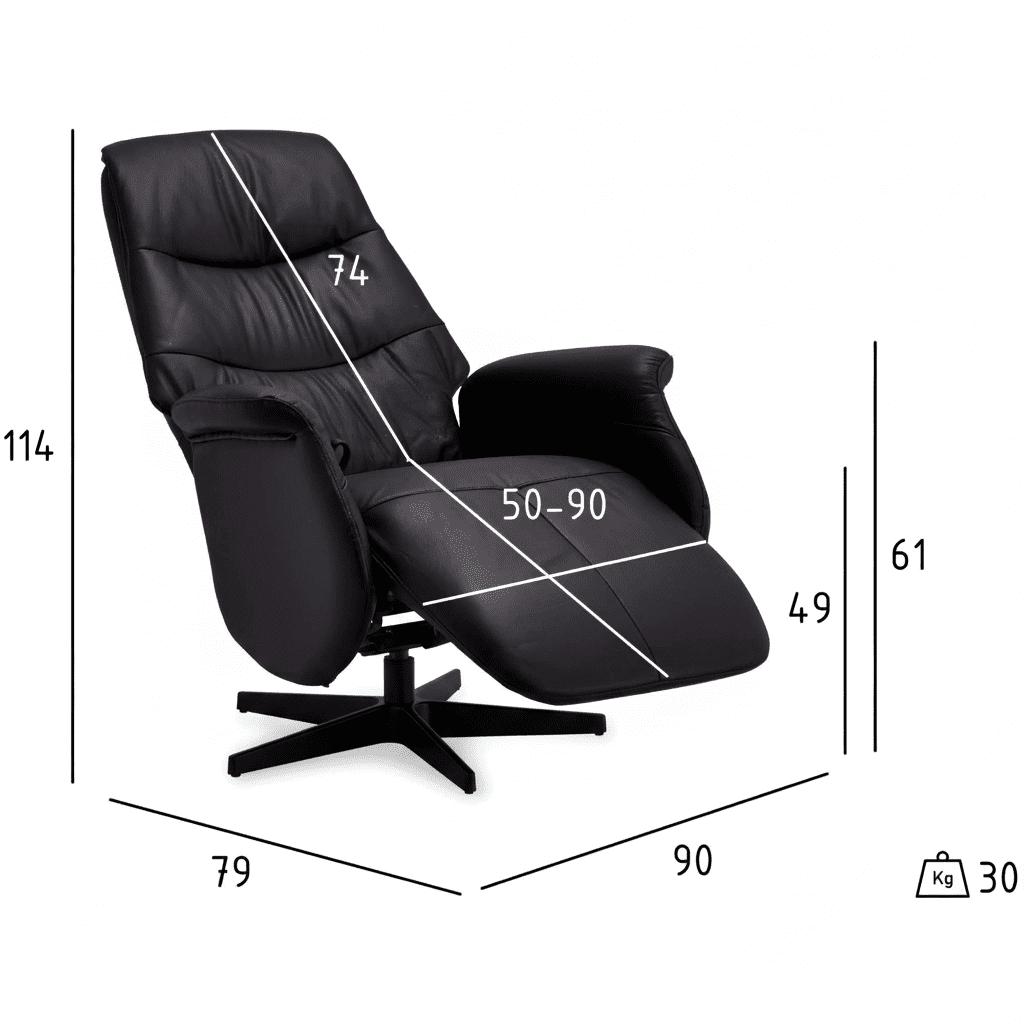 Manueller Relaxsessel - Echtleder/PVC Schwarz - FURNHOUSE