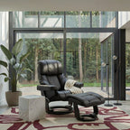 Manueller Relaxsessel mit Fußhocker - Echtleder/PVC Schwarz - FURNHOUSE