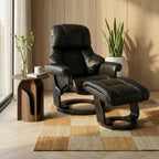 Manueller Relaxsessel mit Fußhocker - Echtleder/PVC Schwarz - FURNHOUSE