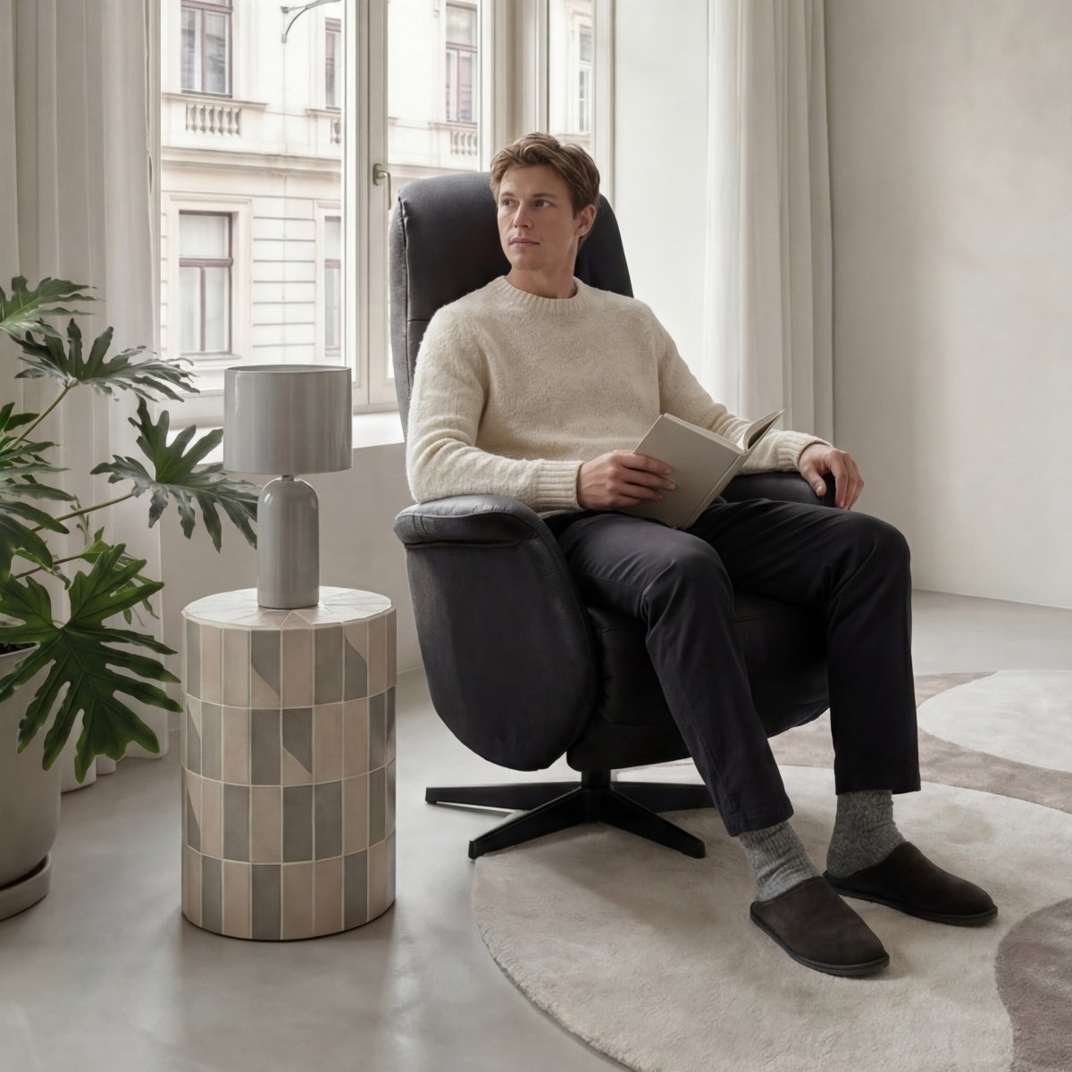 Manueller Relaxsessel - Stoffbezug Schwarz - FURNHOUSE