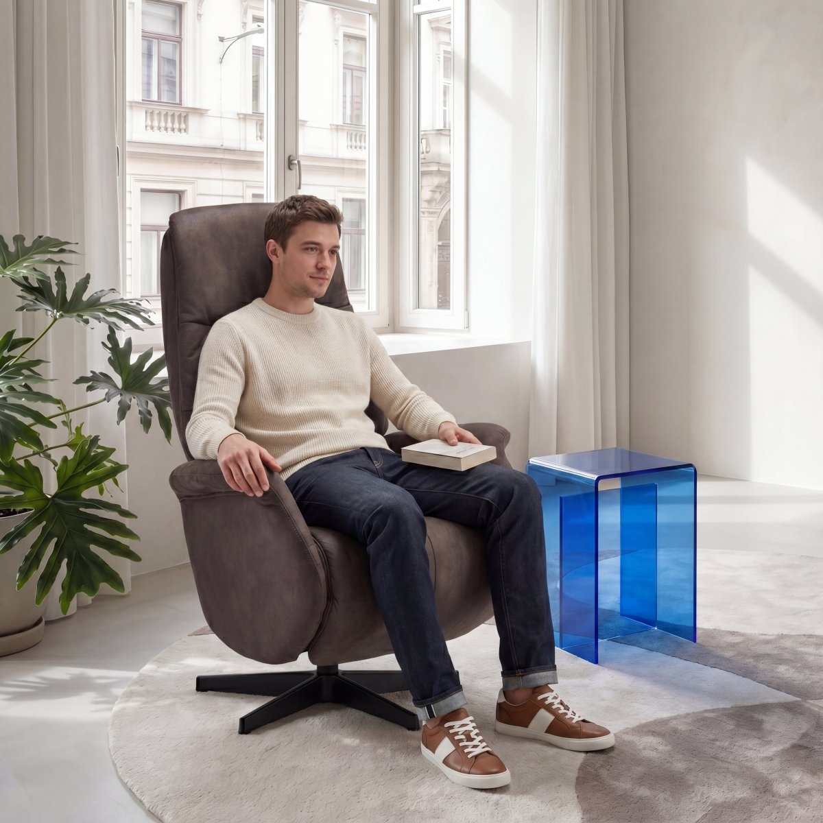 Manueller Relaxsessel - Stoffbezug Taupe Grau - IBBE DESIGN - FURNHOUSE