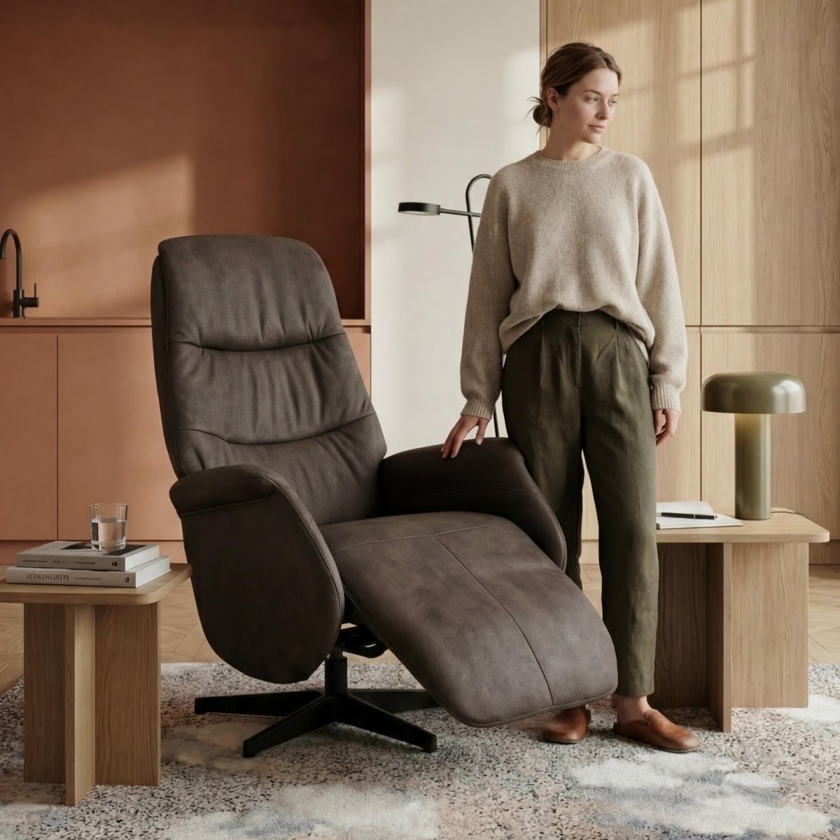 Manueller Relaxsessel - Stoffbezug Taupe Grau - FURNHOUSE