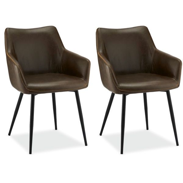 Maria Esszimmerstühle mit Armlehne 2er Set - Kunstleder Braun - FURNHOUSE