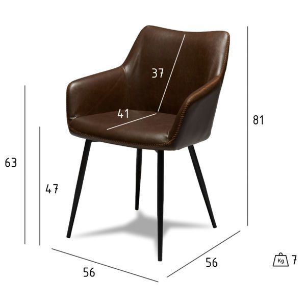 Maria Esszimmerstühle mit Armlehne 2er Set - Kunstleder Braun - FURNHOUSE