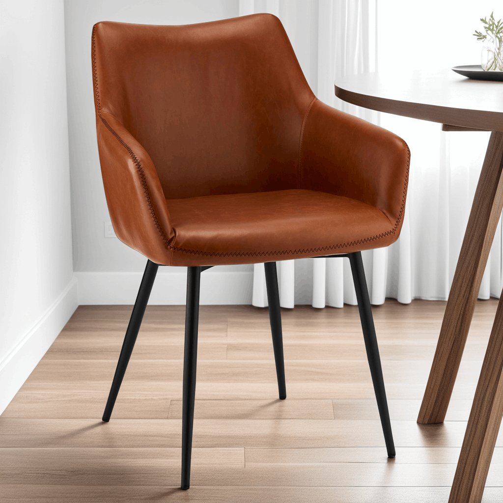 Maria Esszimmerstühle mit Armlehne 2er Set - Kunstleder Cognac Braun - FURNHOUSE