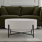 Milo Couchtisch Rund ø80 cm - Marmoroptik & Lamellenoptik Grau - FURNHOUSE