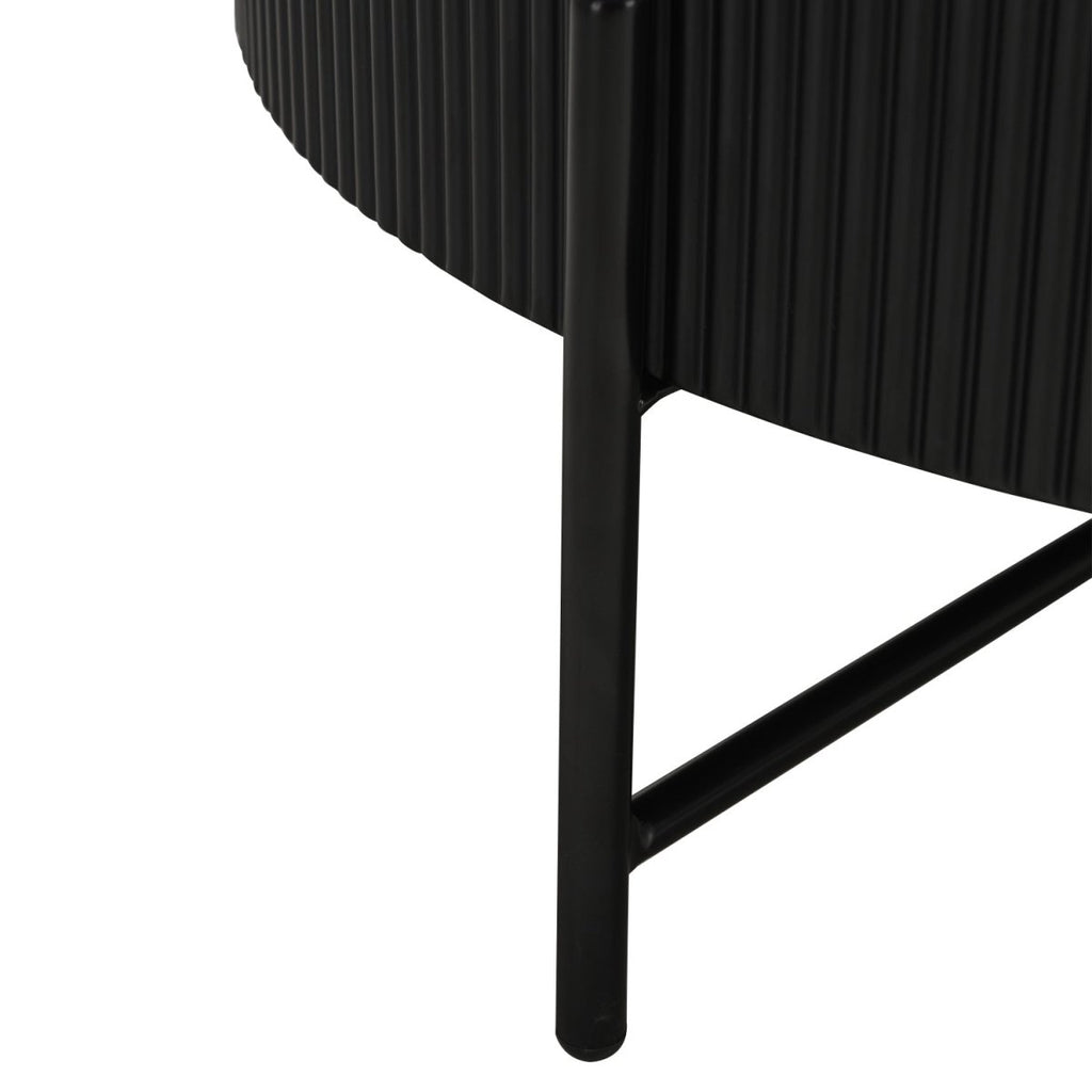 Milo Couchtisch Rund ø80 cm - Marmoroptik & Lamellenoptik Schwarz - FURNHOUSE