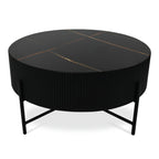 Milo Couchtisch Rund ø80 cm - Marmoroptik & Lamellenoptik Schwarz - FURNHOUSE
