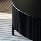 Milo Couchtisch Rund ø80 cm - Marmoroptik & Lamellenoptik Schwarz - FURNHOUSE