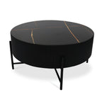 Milo Couchtisch Rund ø80 cm - Marmoroptik & Lamellenoptik Schwarz - FURNHOUSE