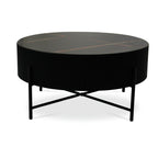 Milo Couchtisch Rund ø80 cm - Marmoroptik & Lamellenoptik Schwarz - FURNHOUSE