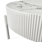 Milo Couchtisch Rund ø80 cm - Marmoroptik & Lamellenoptik Weiß - FURNHOUSE