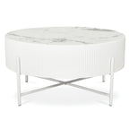 Milo Couchtisch Rund ø80 cm - Marmoroptik & Lamellenoptik Weiß - FURNHOUSE