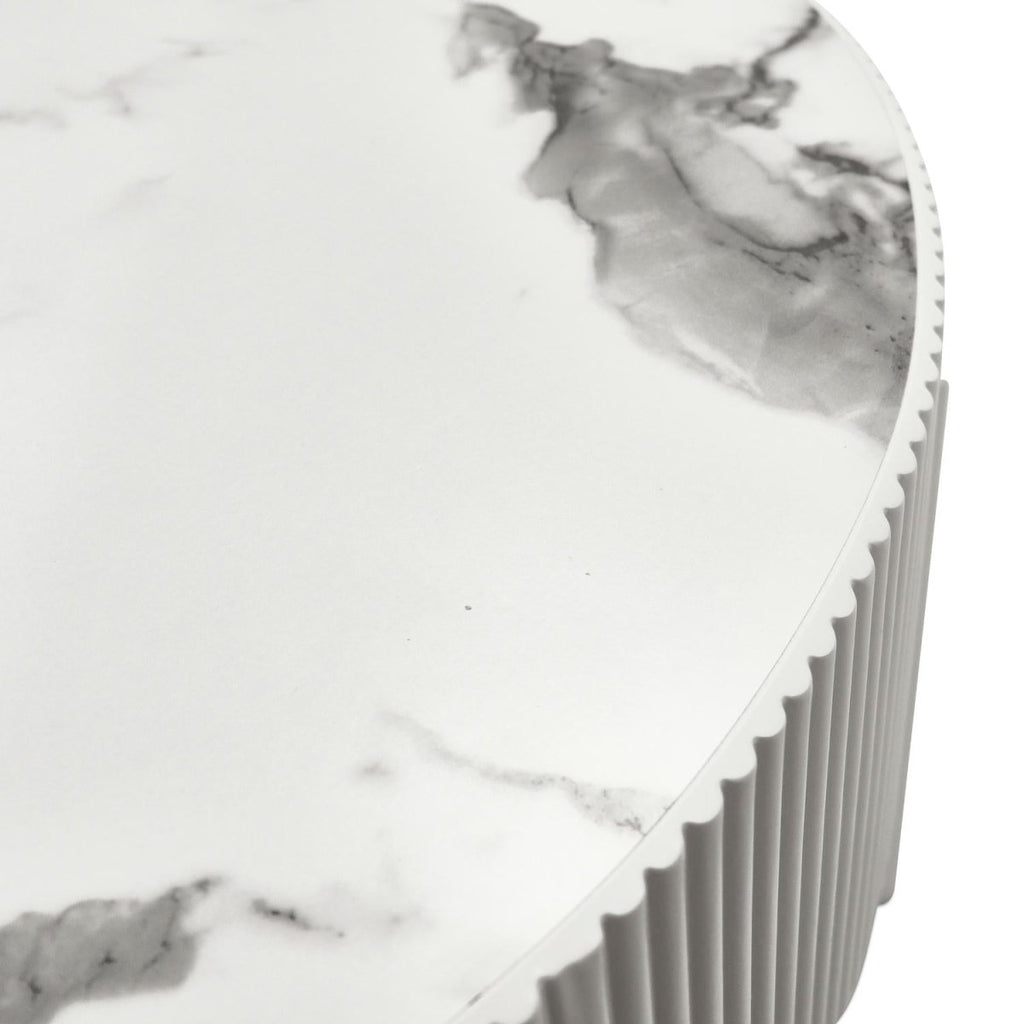 Milo Couchtisch Rund ø80 cm - Marmoroptik & Lamellenoptik Weiß - FURNHOUSE
