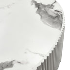 Milo Couchtisch Rund ø80 cm - Marmoroptik & Lamellenoptik Weiß - FURNHOUSE