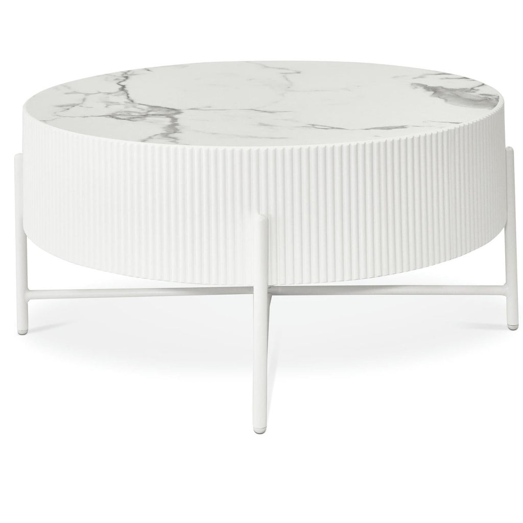 Milo Couchtisch Rund ø80 cm - Marmoroptik & Lamellenoptik Weiß - FURNHOUSE