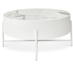 Milo Couchtisch Rund ø80 cm - Marmoroptik & Lamellenoptik Weiß - FURNHOUSE
