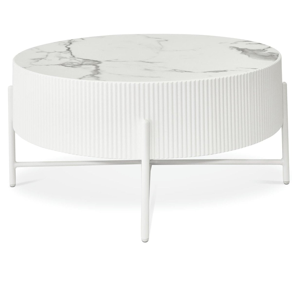 Milo Couchtisch Rund ø80 cm - Marmoroptik & Lamellenoptik Weiß - FURNHOUSE