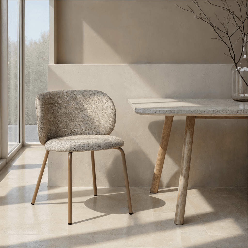 Nanna Esszimmerstühle 2er Set - Bouclé-Stoff Beige - FURNHOUSE