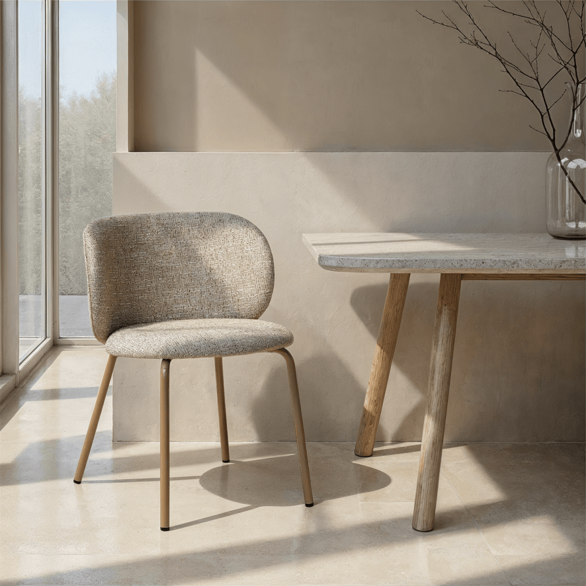 Nanna Esszimmerstühle 2er Set - Bouclé-Stoff Beige - FURNHOUSE