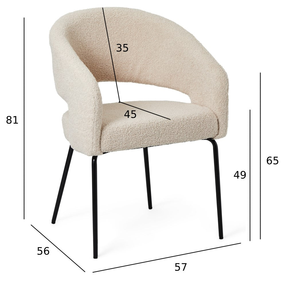 Natalie Esszimmerstühle mit Armlehne 2er Set - Bouclé-Stoff Beige - FURNHOUSE