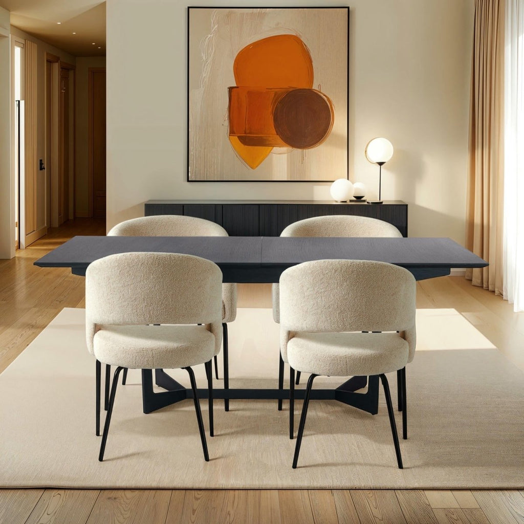 Natalie Esszimmerstühle mit Armlehne 2er Set - Bouclé-Stoff Beige - FURNHOUSE