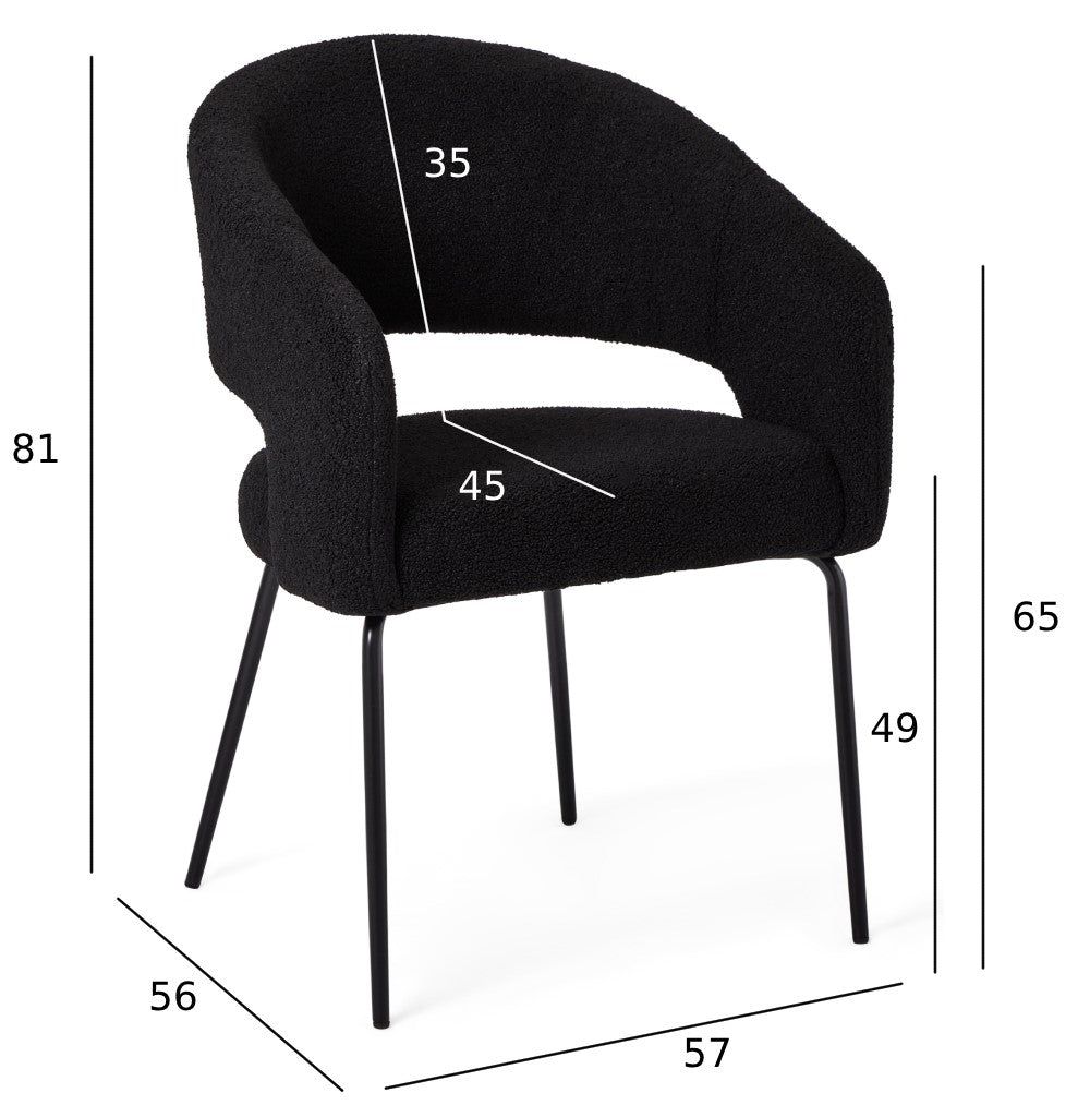 Natalie Esszimmerstühle mit Armlehne 2er Set - Bouclé-Stoff Schwarz - FURNHOUSE