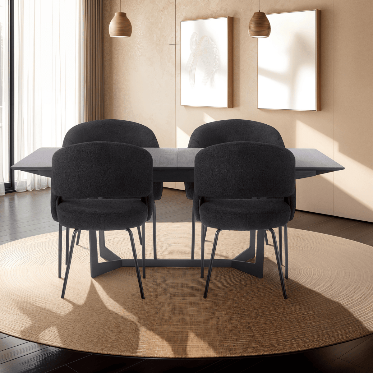 Natalie Esszimmerstühle mit Armlehne 2er Set - Bouclé-Stoff Schwarz - FURNHOUSE