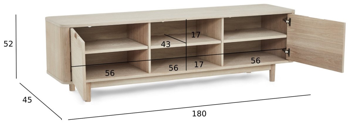 Nyborg TV-Tisch mit 2 Türen - 180 cm breit - Eiche Weiß geöltes - FURNHOUSE