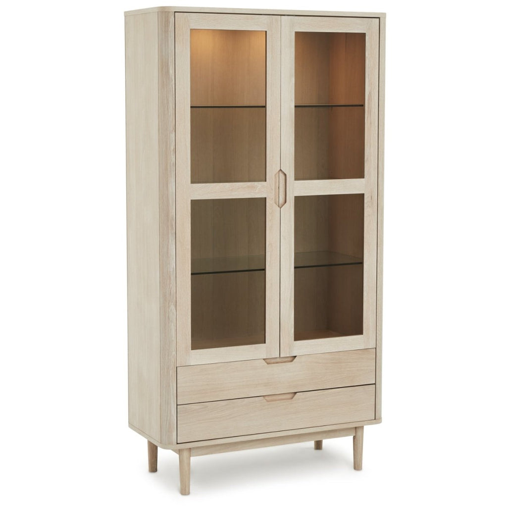 Nyborg Vitrine mit LED-Beleuchtung - 100 cm breit - Eiche Weiß geöltes - FURNHOUSE