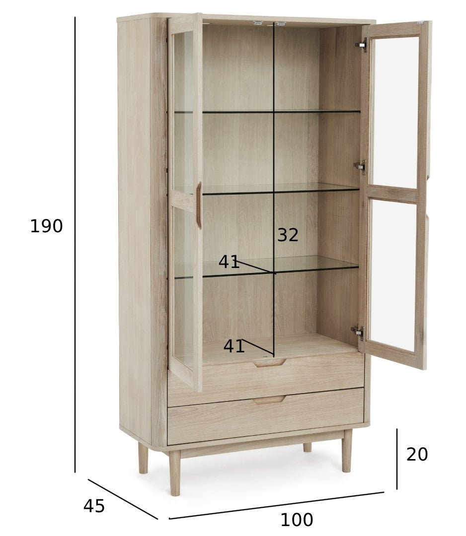 Nyborg Vitrine mit LED-Beleuchtung - 100 cm breit - Eiche Weiß geöltes - FURNHOUSE