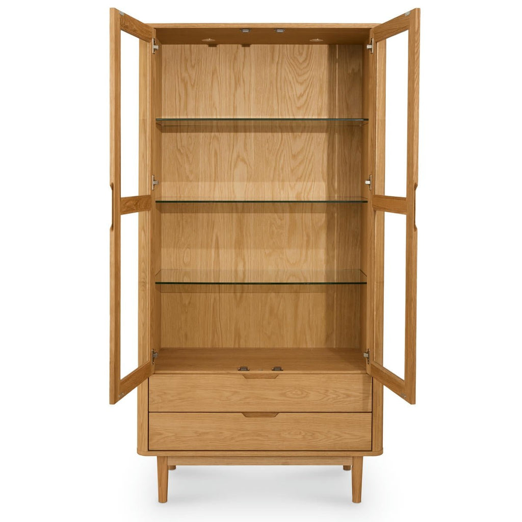 Nyborg Vitrine mit LED-Beleuchtung - 100 cm breit - Wildeiche Natur - FURNHOUSE