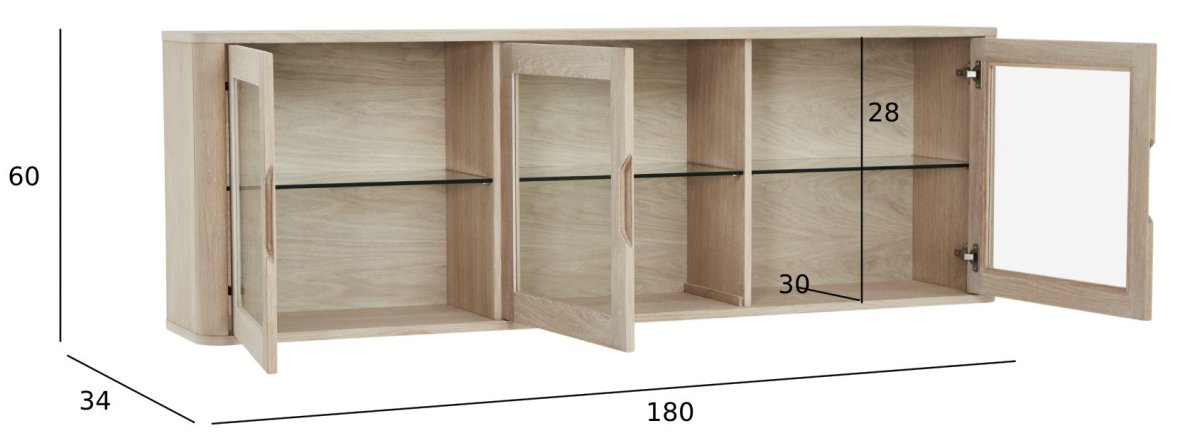 Nyborg Wandschrank mit LED-Beleuchtung - 180 cm breit - Eiche Weiß geöltes - FURNHOUSE