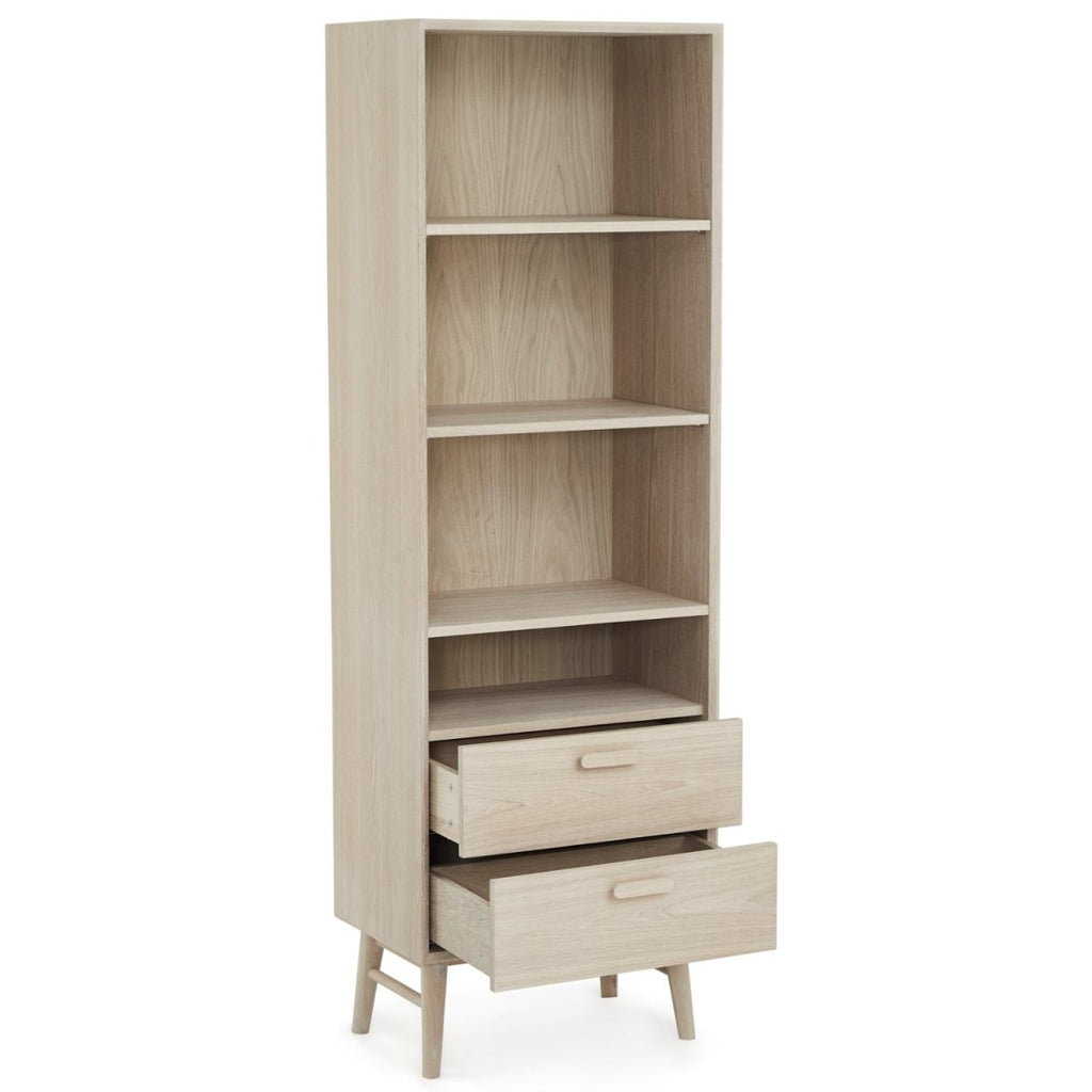 Porto Bücherregal mit Schubladen - 60 cm breit - Eiche Weiß geöltes - FURNHOUSE