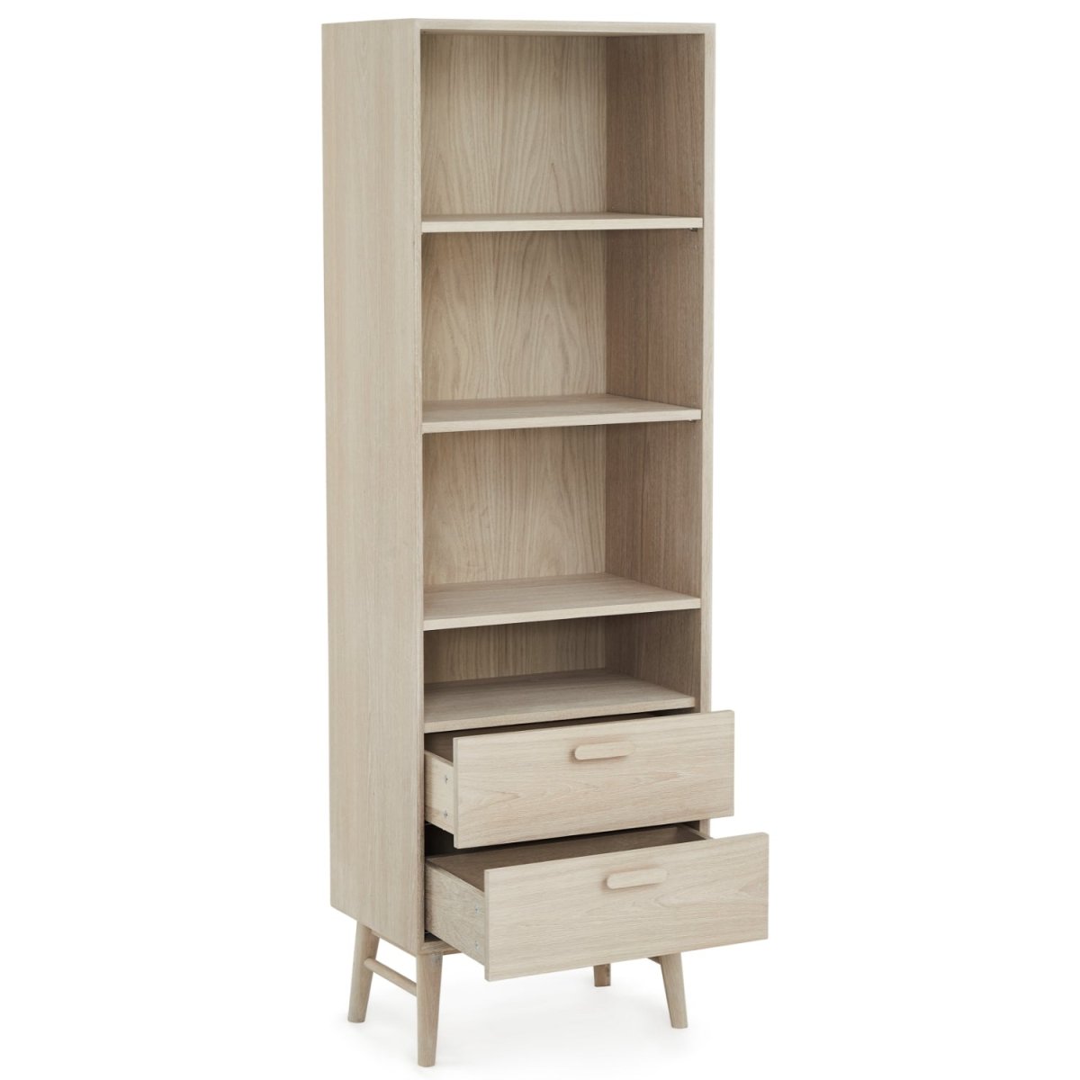 Porto Bücherregal mit Schubladen - 60 cm breit - Eiche Weiß geöltes - FURNHOUSE