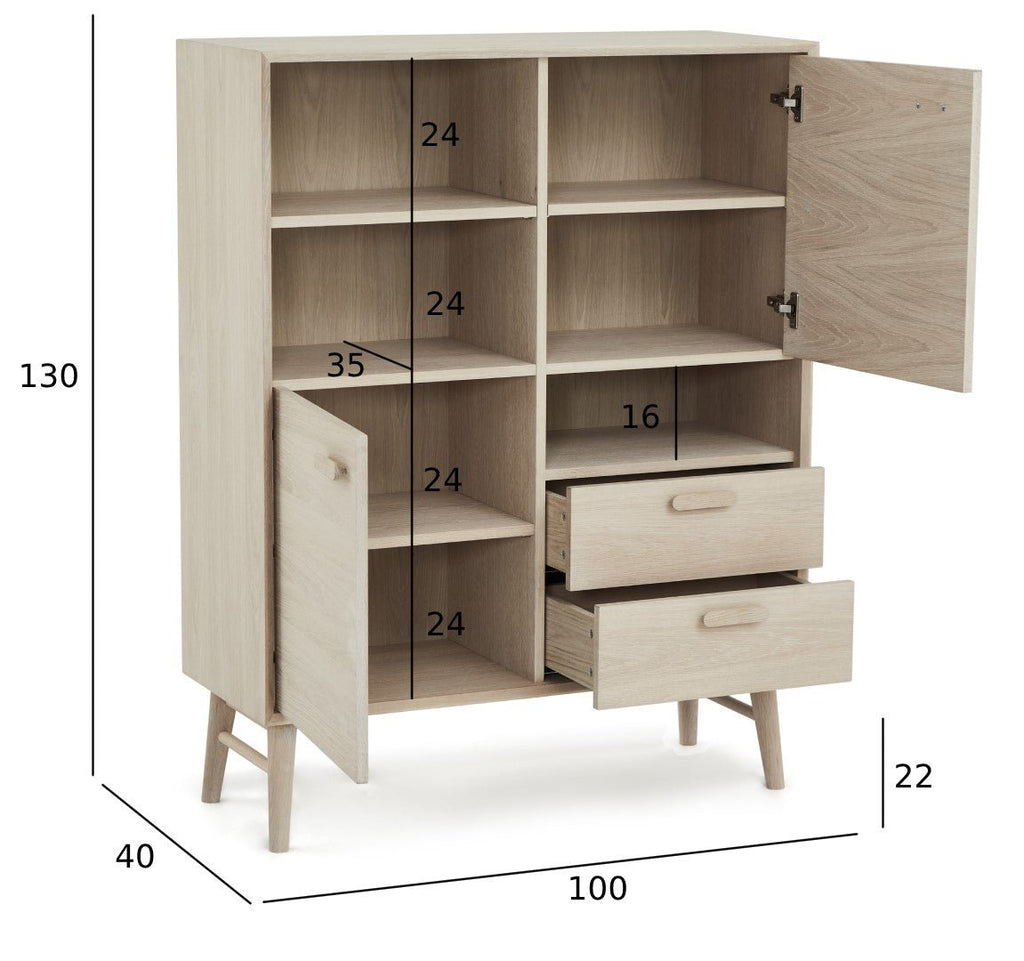 Porto Highboard mit 2 Türen - 100 cm breit - Eiche Weiß geöltes - FURNHOUSE