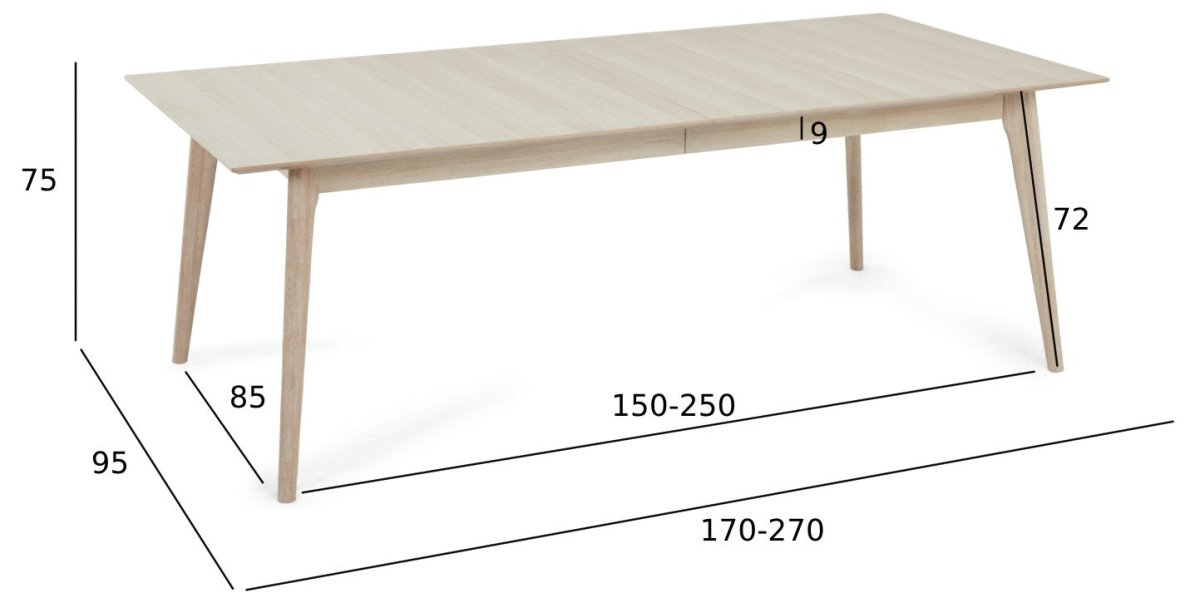 Porto Rechteckiger Esstisch 170x95 cm - Ausziehbar bis 270 cm - Eiche Weiß geöltes - FURNHOUSE