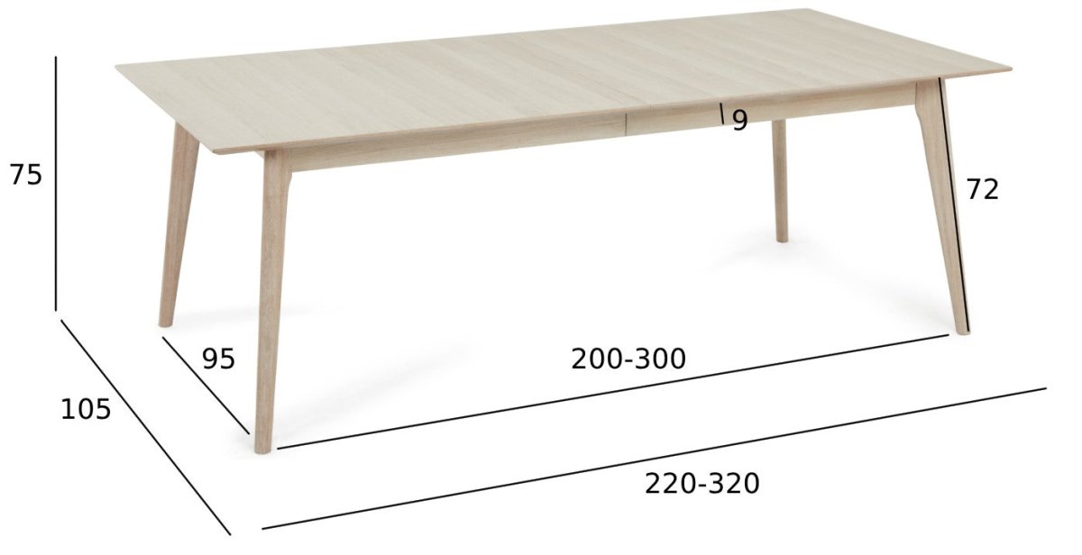 Porto Rechteckiger Esstisch 220x105 cm - Ausziehbar bis 320 cm - Eiche Weiß geöltes - FURNHOUSE