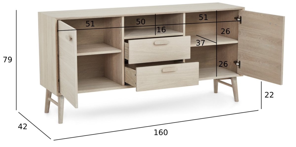 Porto Sideboard mit 2 Türen - 160 cm breit - Eiche Weiß geöltes - FURNHOUSE