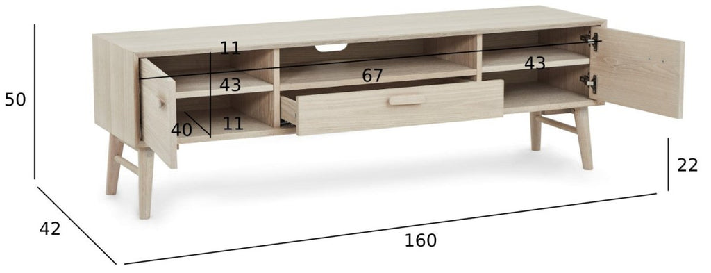 Porto TV-Tisch mit 2 Türen - 160 cm breit - Eiche Weiß geöltes - FURNHOUSE
