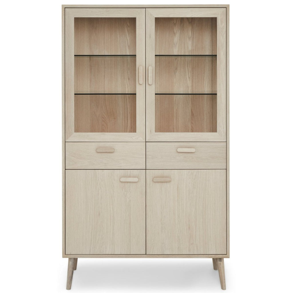 Porto Vitrine mit LED-Beleuchtung - 110 cm breit - Eiche Weiß geöltes - FURNHOUSE