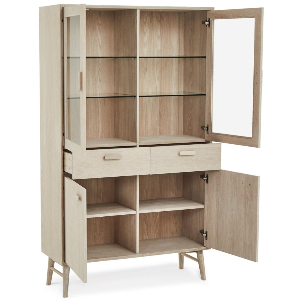 Porto Vitrine mit LED-Beleuchtung - 110 cm breit - Eiche Weiß geöltes - FURNHOUSE