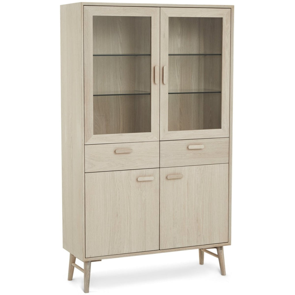 Porto Vitrine mit LED-Beleuchtung - 110 cm breit - Eiche Weiß geöltes - FURNHOUSE