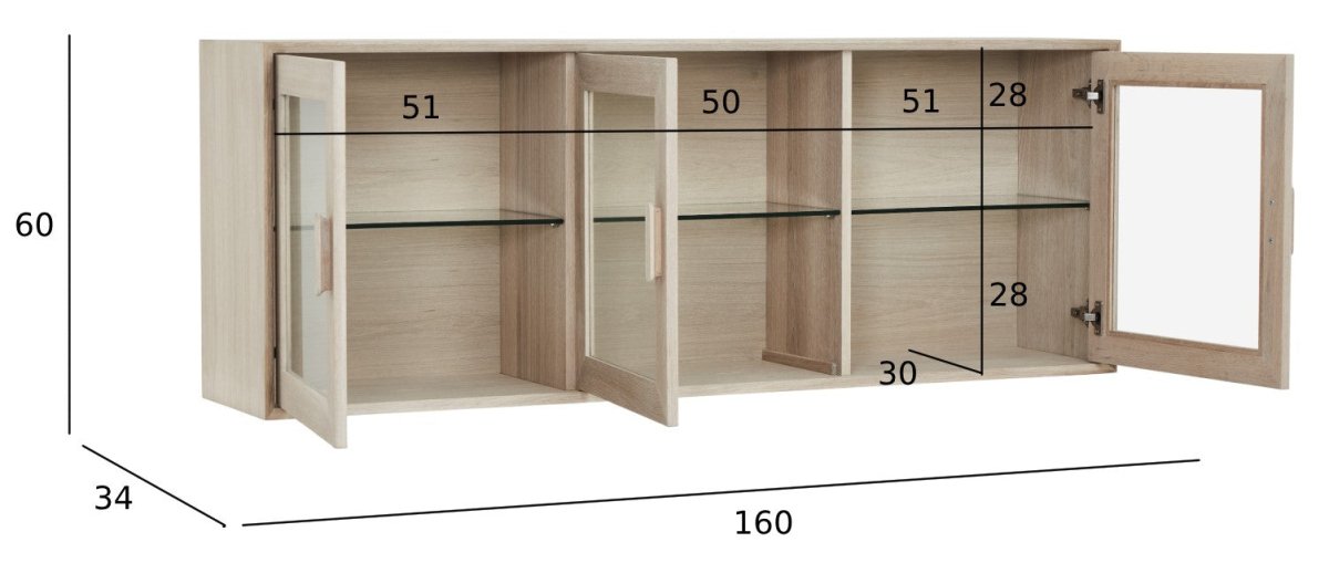 Porto Wandschrank mit LED-Beleuchtung - 160 cm breit - Eiche Weiß geöltes - FURNHOUSE