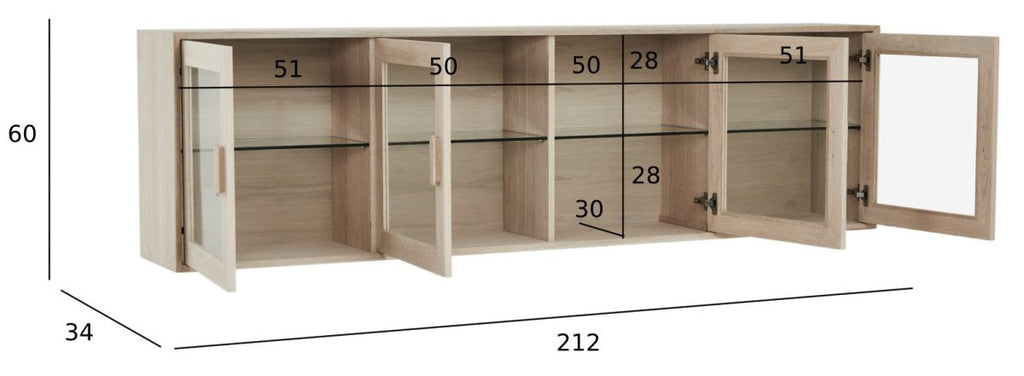 Porto Wandschrank mit LED-Beleuchtung - 212 cm breit - Eiche Weiß geöltes - FURNHOUSE