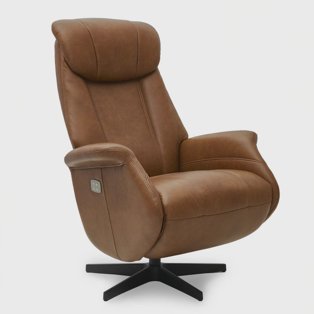 Elektrischer Relaxsessel - Echtleder Cognac Braun