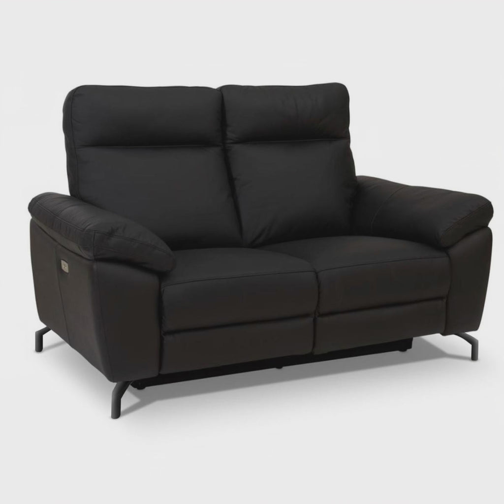 2-Sitzer Sofa - mit Elektrische Relaxfunktion, USB - Echtleder Schwarz