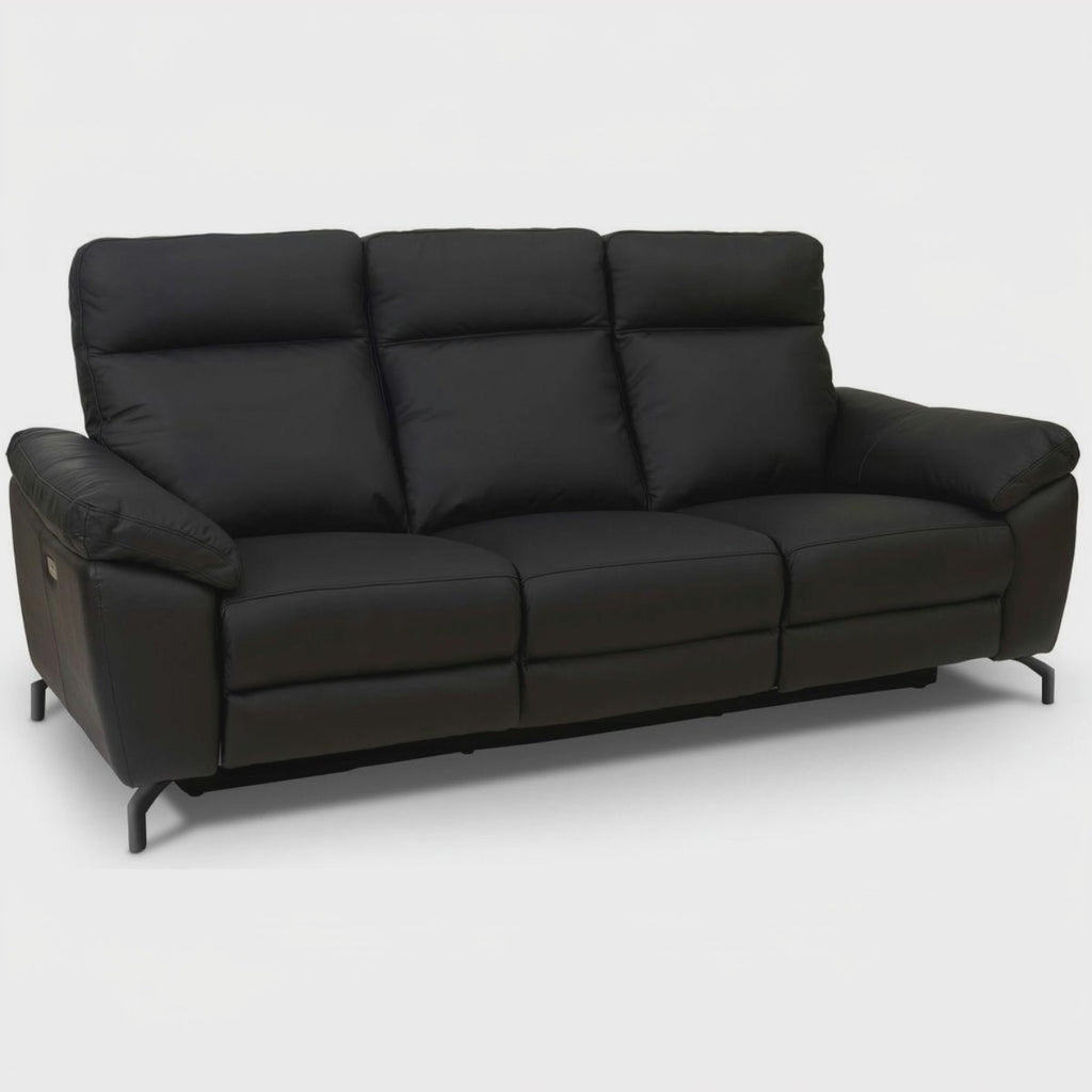3-Sitzer Sofa - mit Elektrische Relaxfunktion, USB - Echtleder Schwarz