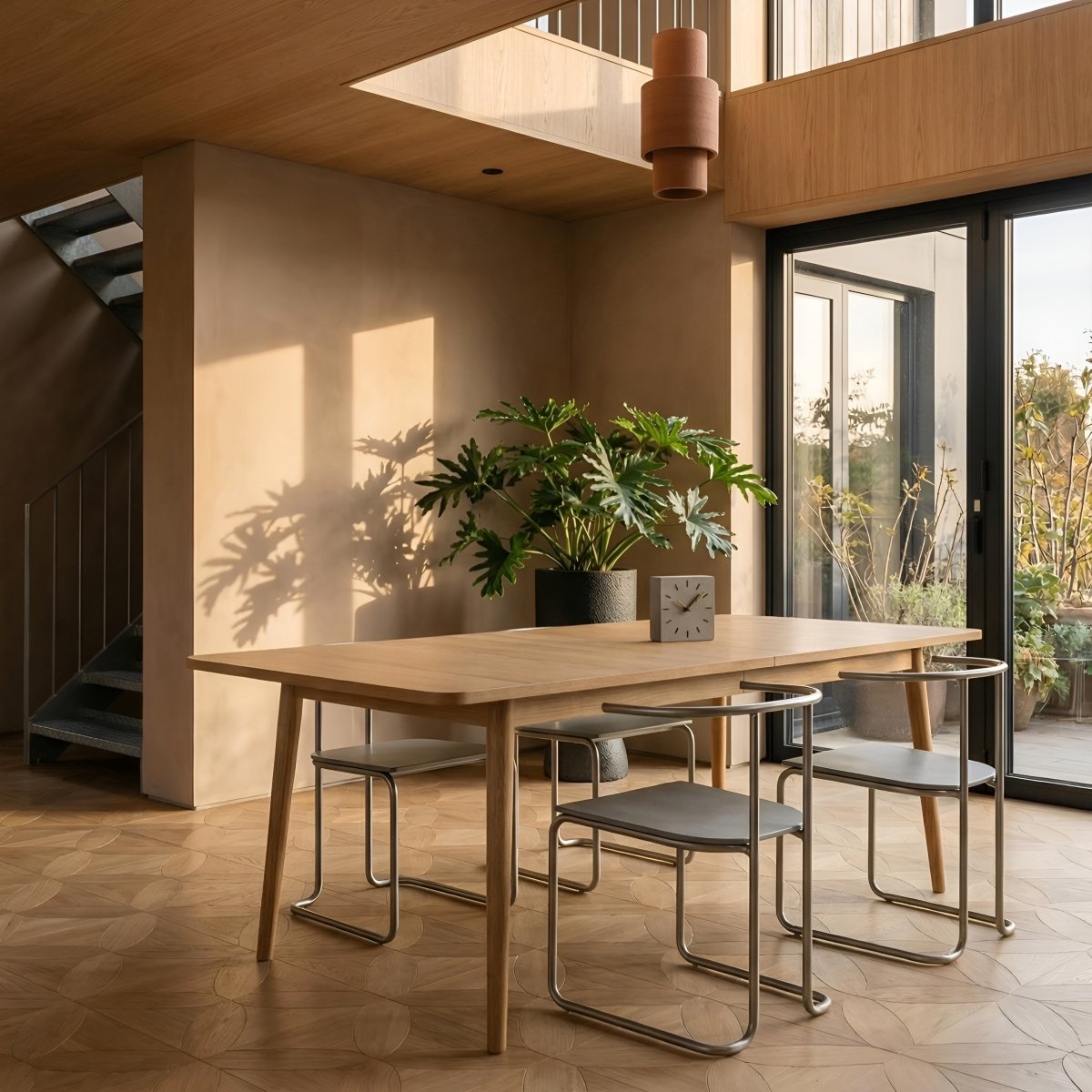 Rechteckiger Esstisch 200x100 cm - Ausziehbar bis 300 cm - Wildeiche Natur - FURNHOUSE