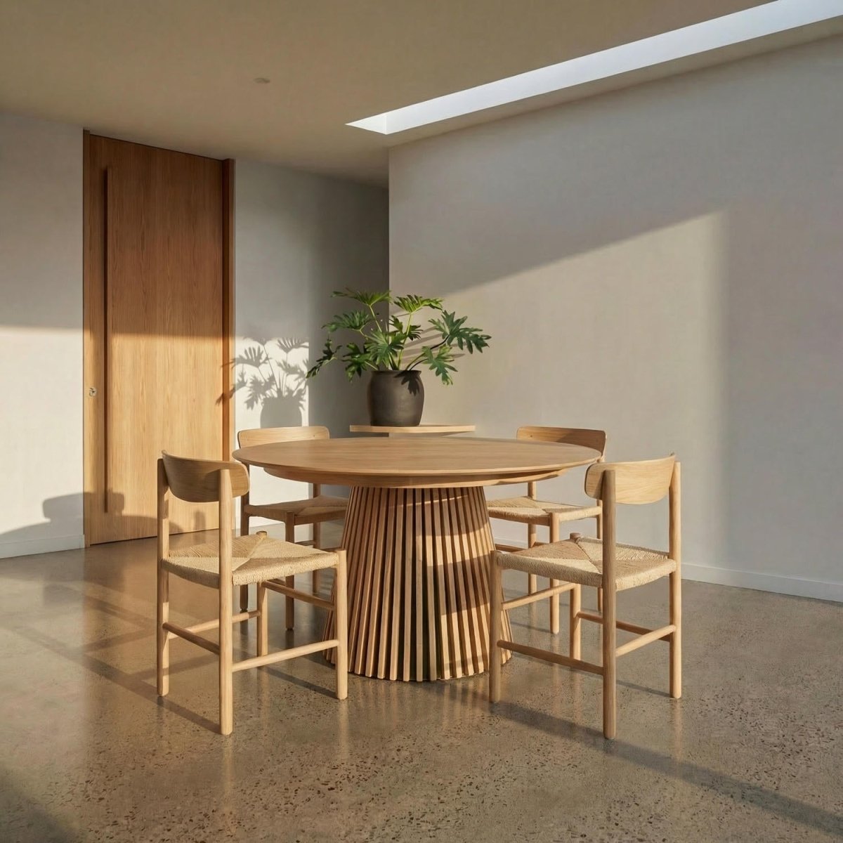 Essgruppe mit 4 Stühle und Esstisch - ø120 cm - Ausziehbar bis 220 cm Wildeiche - FURNHOUSE